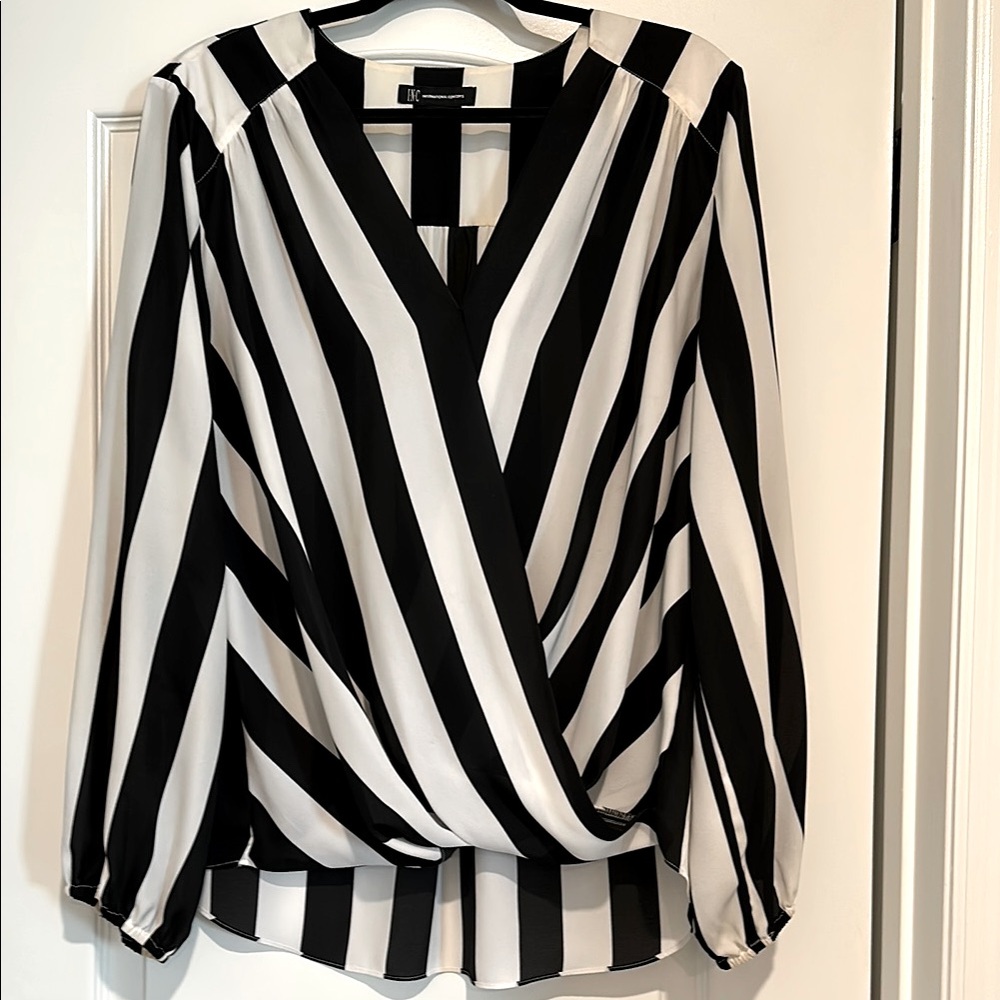INC International Concepts Black and White Wrap Blouse 3/4 Sleeve